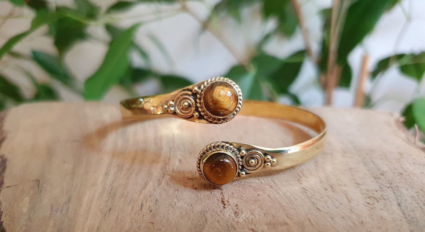 Tiger Eye Bracelet Boho Brass Bangle / Ethnic / Rustic / Bohemian / Hippie / Gypsy / Psy / Adjustable