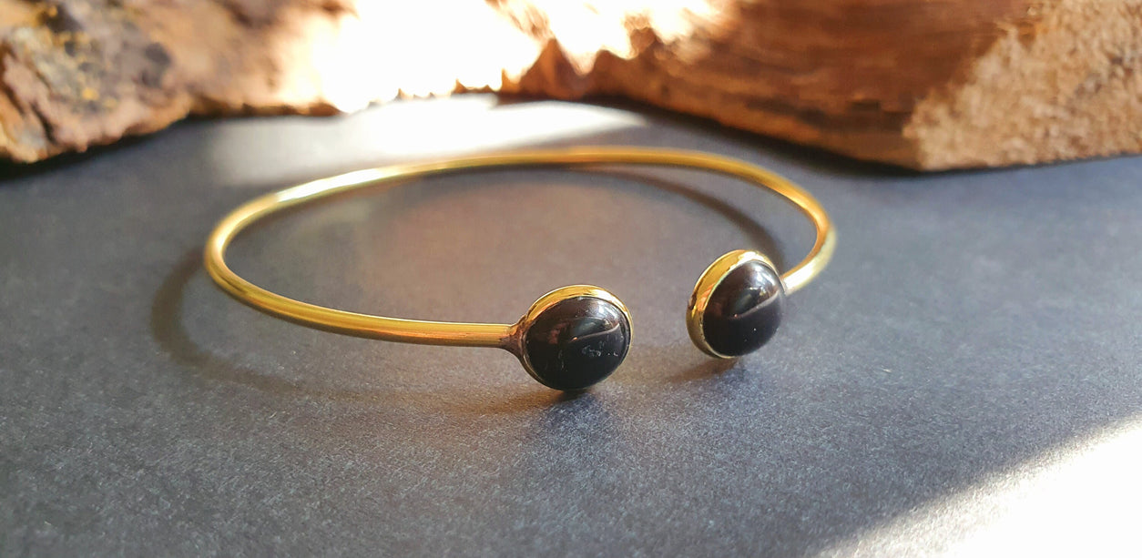 Boho Bracelet / Bangle / Black Onyx / Brass / Ethnic / Rustic / Bohemian / Hippie / Gypsy / Psy / Chic / Jewellery / Body / Adjustable