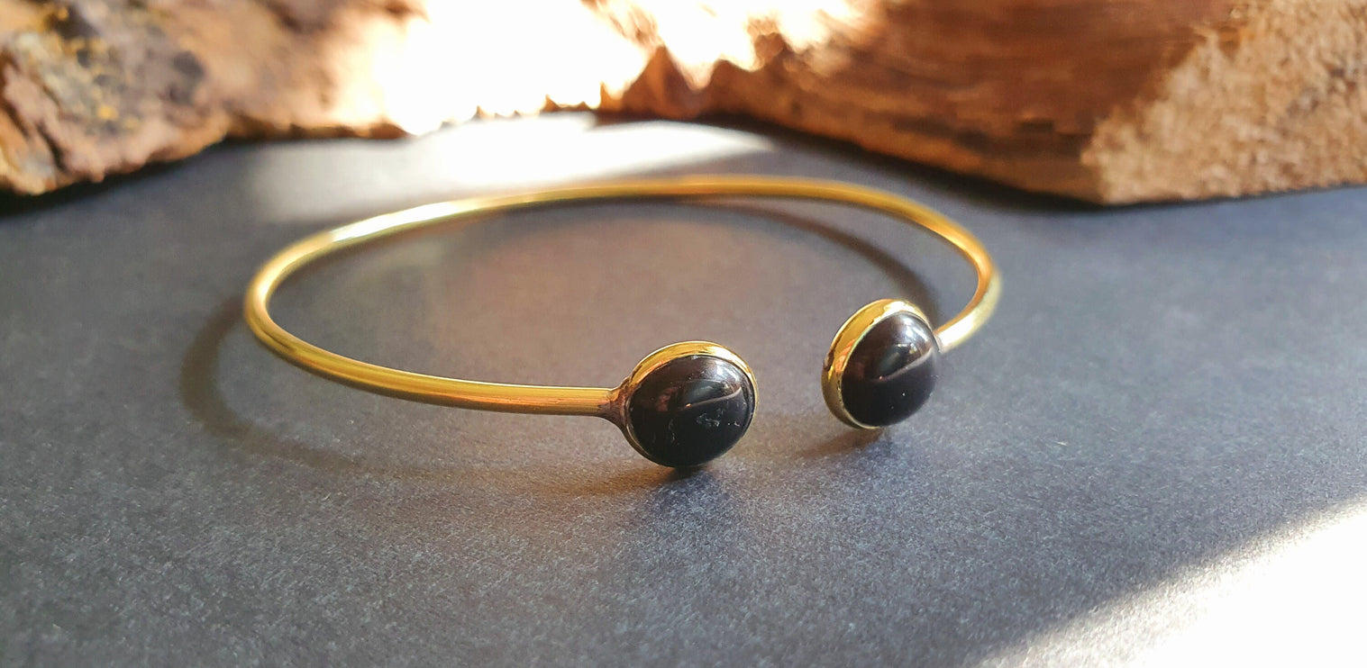 Boho Bracelet / Bangle / Black Onyx / Brass / Ethnic / Rustic / Bohemian / Hippie / Gypsy / Psy / Chic / Jewellery / Body / Adjustable