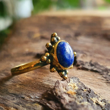 Ethnic style Brass & Lapis Lazuli Ring / Moon / Boho / Bohemian / Psy / Rustic / Tribal / Gypsy / Festival / Healing / Festival 