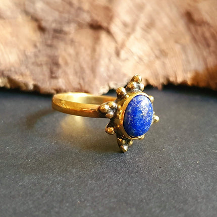 Ethnic style Brass & Lapis Lazuli Ring / Moon / Boho / Bohemian / Psy / Rustic / Tribal / Gypsy / Festival / Healing / Festival 