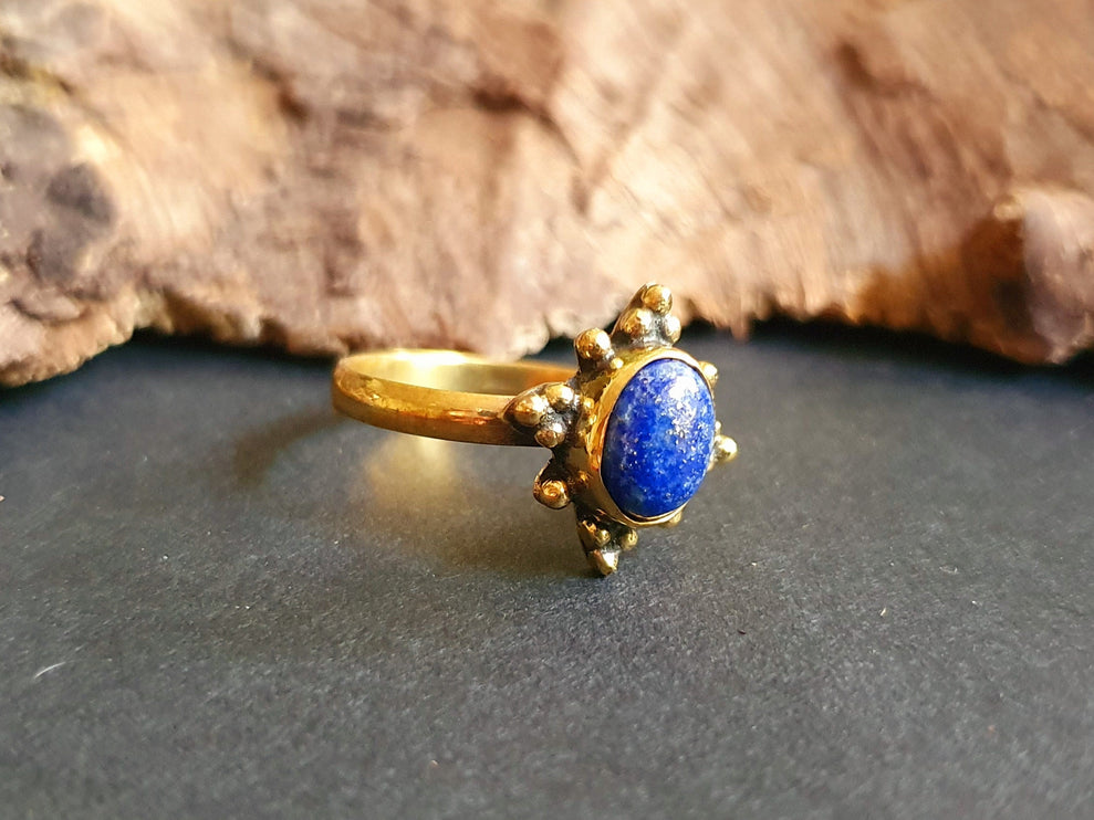 Ethnic style Brass & Lapis Lazuli Ring / Moon / Boho / Bohemian / Psy / Rustic / Tribal / Gypsy / Festival / Healing / Festival 