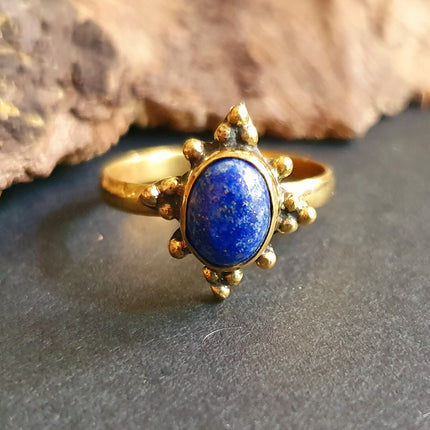 Ethnic style Brass & Lapis Lazuli Ring / Moon / Boho / Bohemian / Psy / Rustic / Tribal / Gypsy / Festival / Healing / Festival 