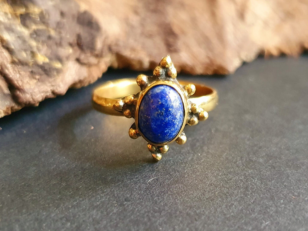 Ethnic style Brass & Lapis Lazuli Ring / Moon / Boho / Bohemian / Psy / Rustic / Tribal / Gypsy / Festival / Healing / Festival 