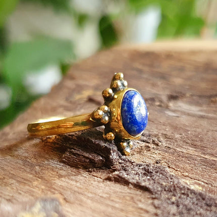 Ethnic style Brass & Lapis Lazuli Ring / Moon / Boho / Bohemian / Psy / Rustic / Tribal / Gypsy / Festival / Healing / Festival 