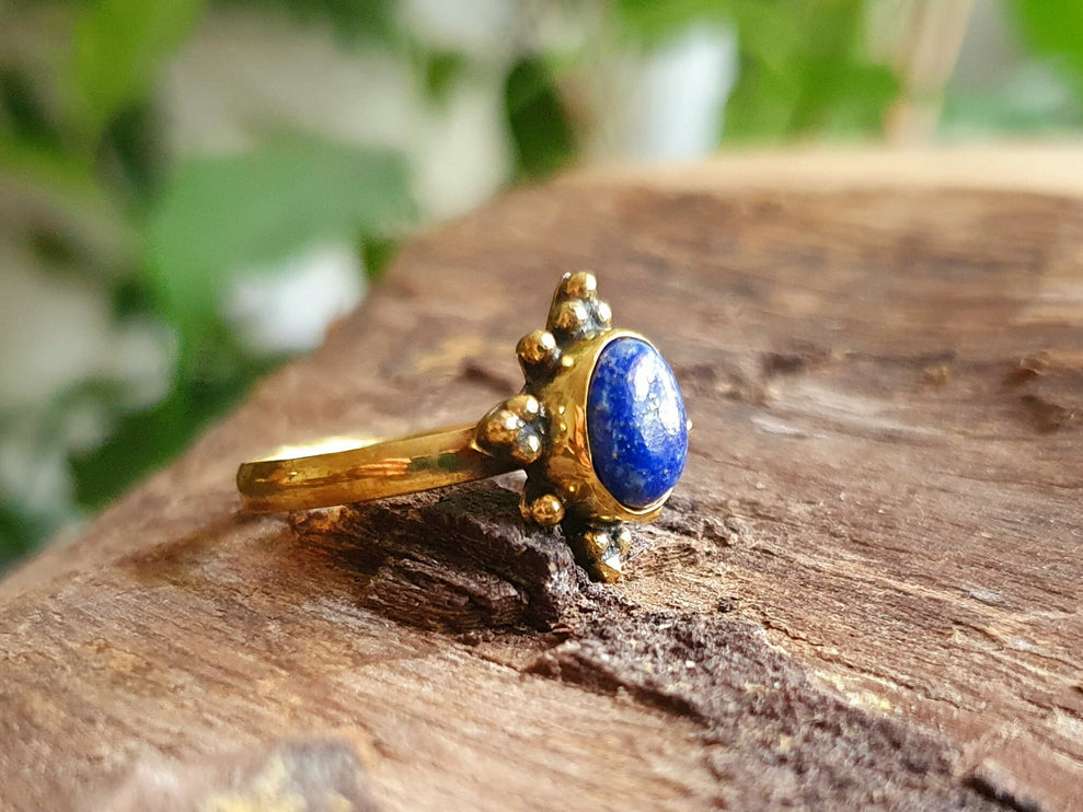 Ethnic style Brass & Lapis Lazuli Ring / Moon / Boho / Bohemian / Psy / Rustic / Tribal / Gypsy / Festival / Healing / Festival 