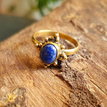 Ethnic style Brass & Lapis Lazuli Ring / Moon / Boho / Bohemian / Psy / Rustic / Tribal / Gypsy / Festival / Healing / Festival 