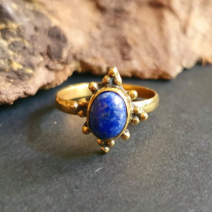 Ethnic style Brass & Lapis Lazuli Ring / Moon / Boho / Bohemian / Psy / Rustic / Tribal / Gypsy / Festival / Healing / Festival 