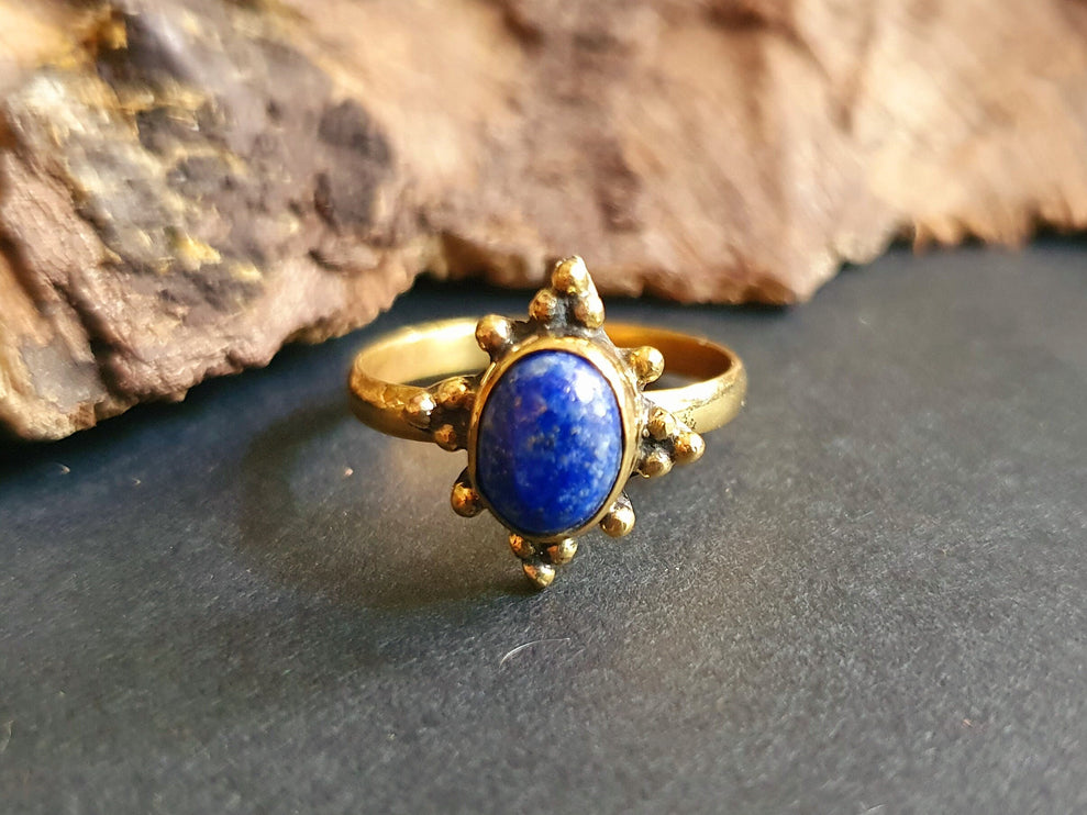 Ethnic style Brass & Lapis Lazuli Ring / Moon / Boho / Bohemian / Psy / Rustic / Tribal / Gypsy / Festival / Healing / Festival 