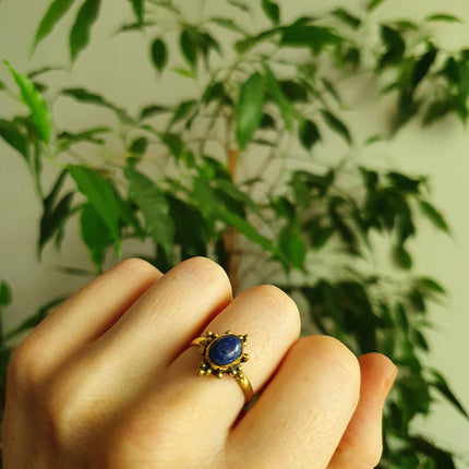 Ethnic style Brass & Lapis Lazuli Ring / Moon / Boho / Bohemian / Psy / Rustic / Tribal / Gypsy / Festival / Healing / Festival 