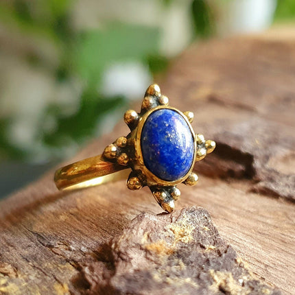 Ethnic style Brass & Lapis Lazuli Ring / Moon / Boho / Bohemian / Psy / Rustic / Tribal / Gypsy / Festival / Healing / Festival 