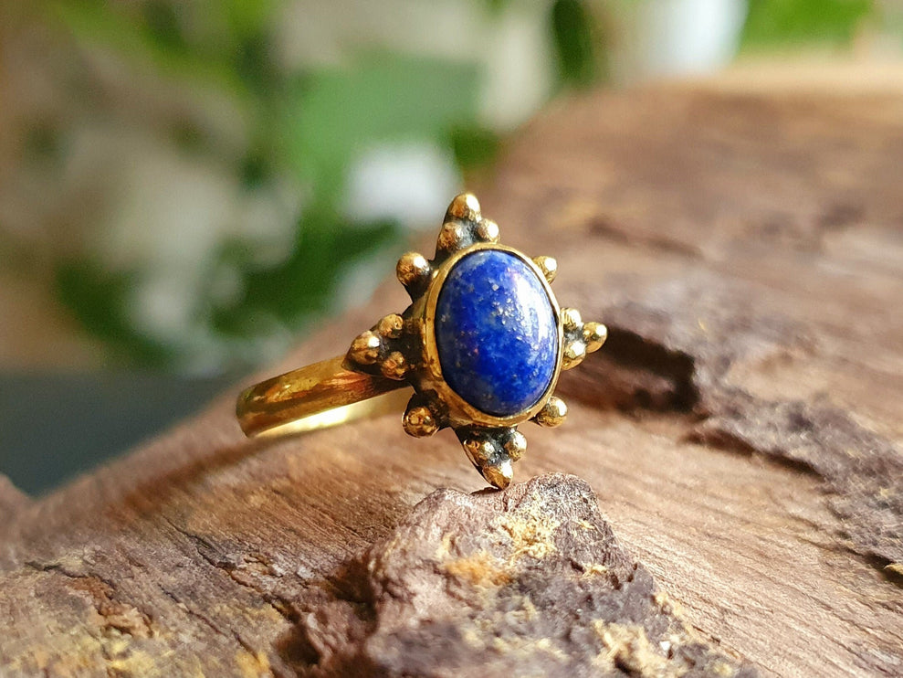 Ethnic style Brass & Lapis Lazuli Ring / Moon / Boho / Bohemian / Psy / Rustic / Tribal / Gypsy / Festival / Healing / Festival 