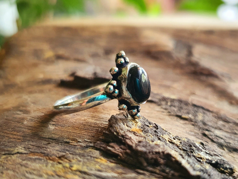 Boho Indian Black Onyx Silver Ring / Ethnic / Rustic / Festival / Tribal / Black / Hippie / Gypsy / Psy / Stone / Healing / Adjustable