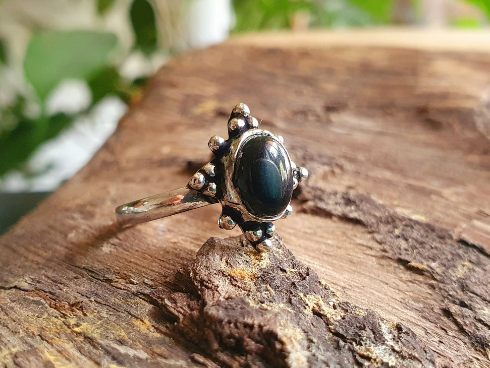 Boho Indian Black Onyx Silver Ring / Ethnic / Rustic / Festival / Tribal / Black / Hippie / Gypsy / Psy / Stone / Healing / Adjustable