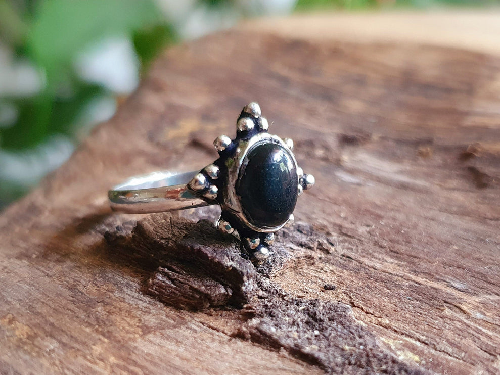 Boho Indian Black Onyx Silver Ring / Ethnic / Rustic / Festival / Tribal / Black / Hippie / Gypsy / Psy / Stone / Healing / Adjustable