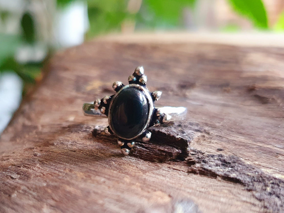 Boho Indian Black Onyx Silver Ring / Ethnic / Rustic / Festival / Tribal / Black / Hippie / Gypsy / Psy / Stone / Healing / Adjustable