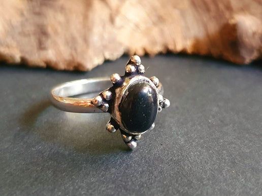 Boho Indian Black Onyx Silver Ring / Ethnic / Rustic / Festival / Tribal / Black / Hippie / Gypsy / Psy / Stone / Healing / Adjustable