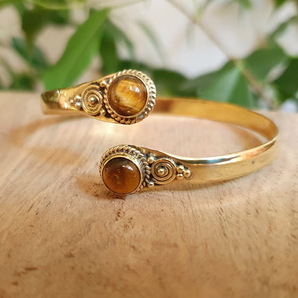 Tiger Eye Bracelet Boho Brass Bangle / Ethnic / Rustic / Bohemian / Hippie / Gypsy / Psy / Adjustable