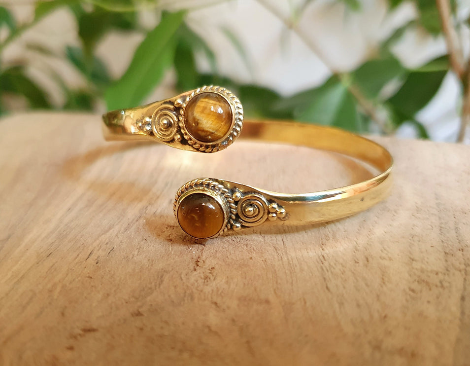 Tiger Eye Bracelet Boho Brass Bangle / Ethnic / Rustic / Bohemian / Hippie / Gypsy / Psy / Adjustable