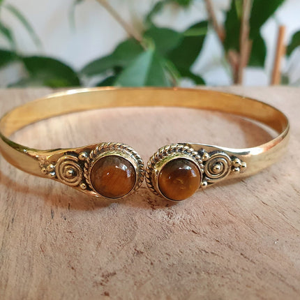 Tiger Eye Bracelet Boho Brass Bangle / Ethnic / Rustic / Bohemian / Hippie / Gypsy / Psy / Adjustable
