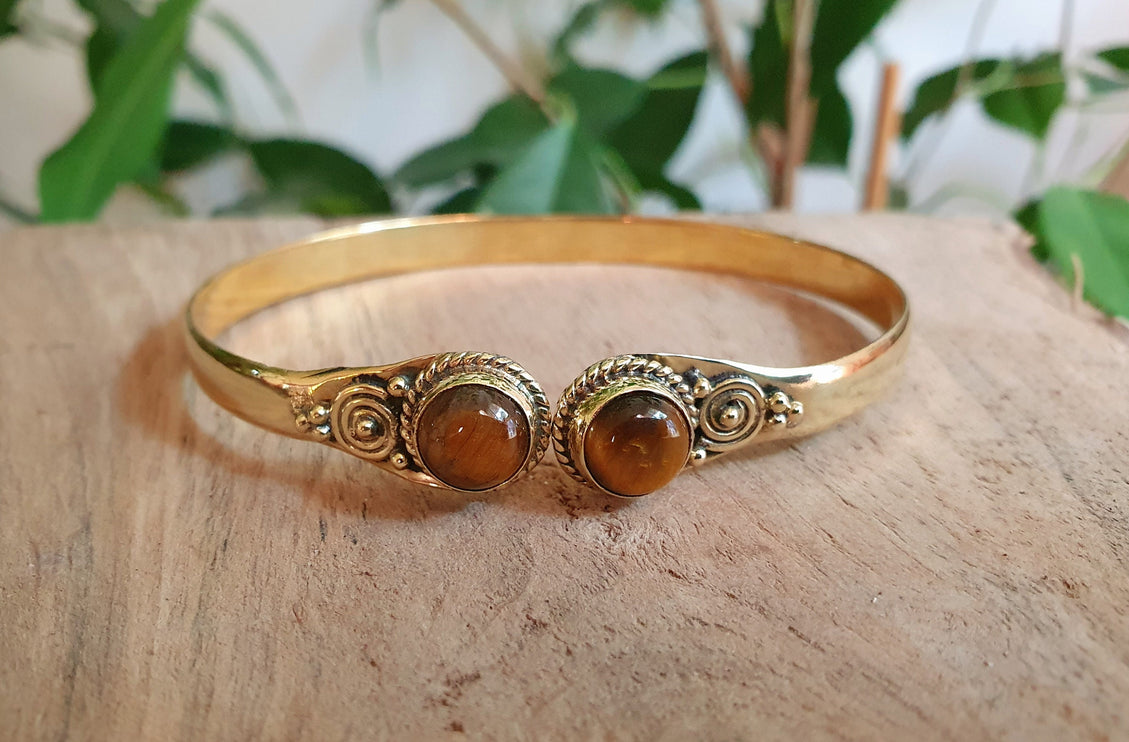 Tiger Eye Bracelet Boho Brass Bangle / Ethnic / Rustic / Bohemian / Hippie / Gypsy / Psy / Adjustable