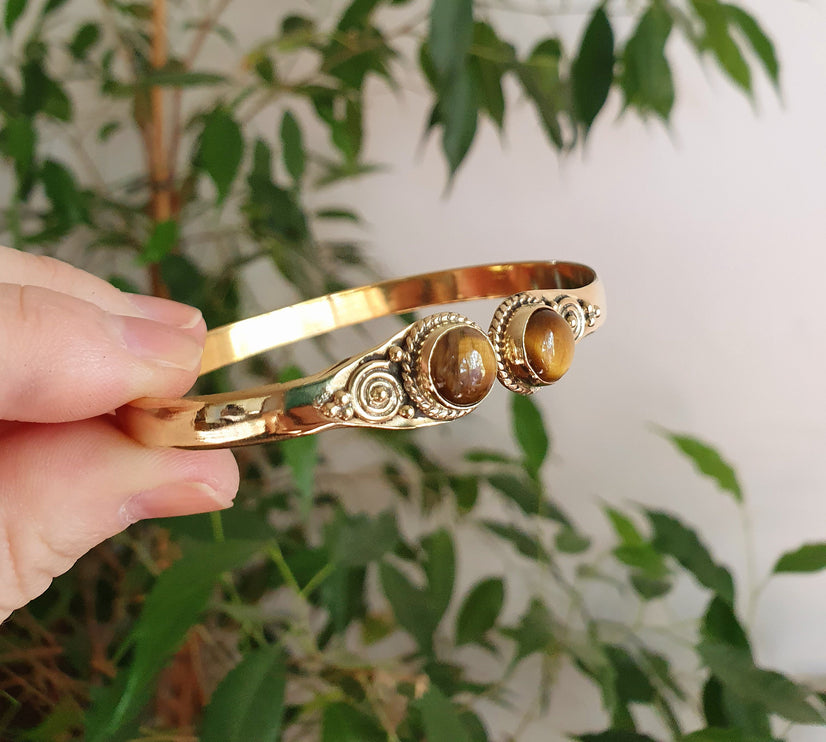 Tiger Eye Bracelet Boho Brass Bangle / Ethnic / Rustic / Bohemian / Hippie / Gypsy / Psy / Adjustable