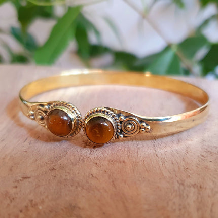 Tiger Eye Bracelet Boho Brass Bangle / Ethnic / Rustic / Bohemian / Hippie / Gypsy / Psy / Adjustable