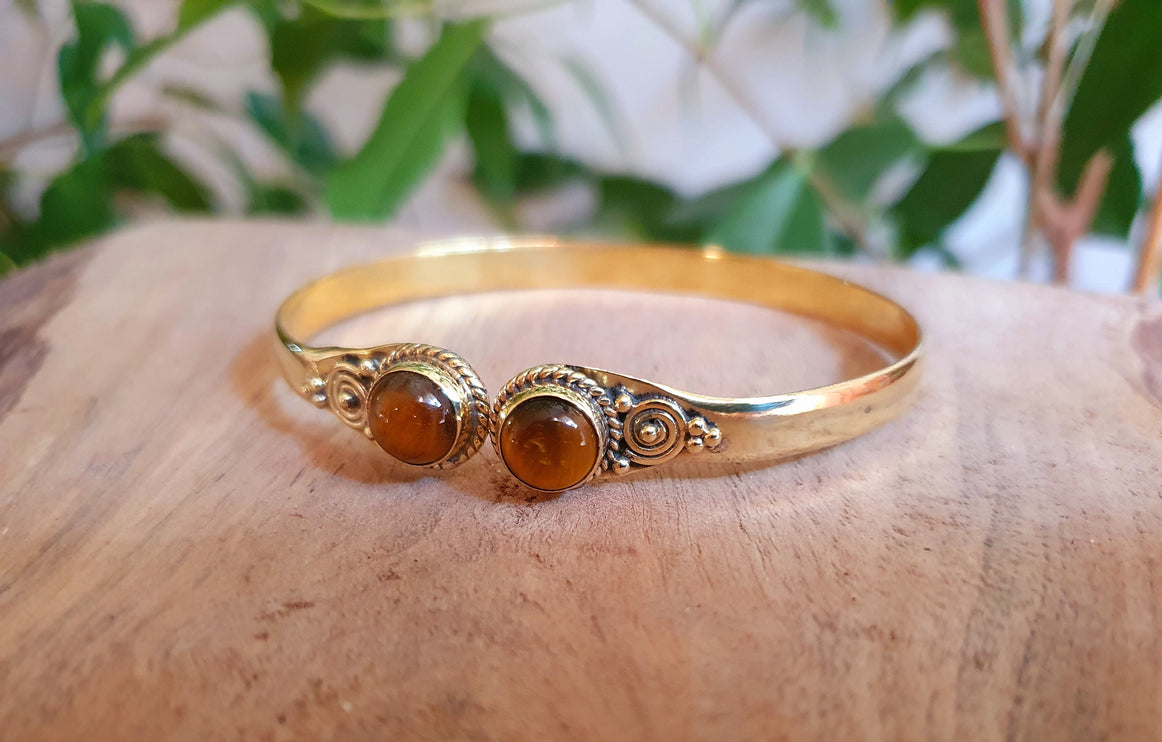 Tiger Eye Bracelet Boho Brass Bangle / Ethnic / Rustic / Bohemian / Hippie / Gypsy / Psy / Adjustable