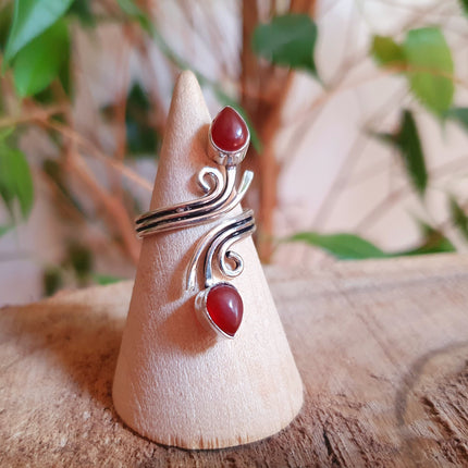 Bague Cornaline Argent / Ajustable / Spirale / Zodiaque / Ethnique / Rustique / Hippie / Tribal / Gypsy / Boho
