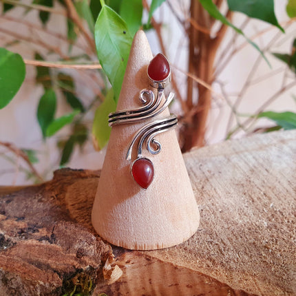 Bague Cornaline Argent / Ajustable / Spirale / Zodiaque / Ethnique / Rustique / Hippie / Tribal / Gypsy / Boho