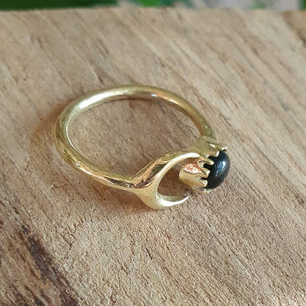 Golden Moon Ring / Black Onyx / Zodiac / Celestial / Boho / Ethnic / Rustic / Tribal / Gypsy / Festival / Healing / Festival 