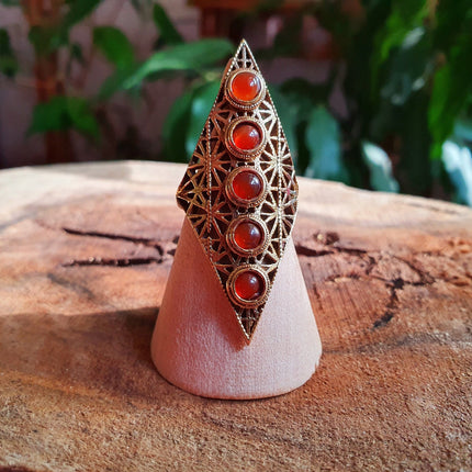 Brass Geometric Diamond Shape Ring / Red Garnet / Large /Boho / Ethnic / Rustic / Tribal / Gypsy / Festival / Indian / Healing / Festival 