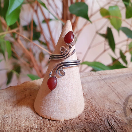 Bague Cornaline Argent / Ajustable / Spirale / Zodiaque / Ethnique / Rustique / Hippie / Tribal / Gypsy / Boho