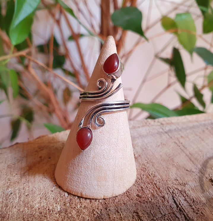 Bague Cornaline Argent / Ajustable / Spirale / Zodiaque / Ethnique / Rustique / Hippie / Tribal / Gypsy / Boho