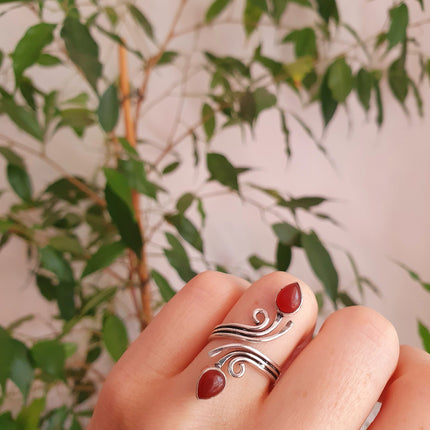Bague Cornaline Argent / Ajustable / Spirale / Zodiaque / Ethnique / Rustique / Hippie / Tribal / Gypsy / Boho