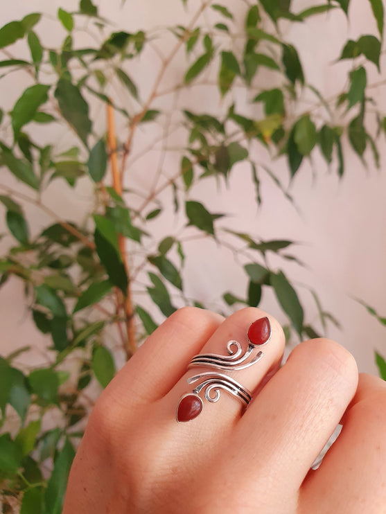 Bague Cornaline Argent / Ajustable / Spirale / Zodiaque / Ethnique / Rustique / Hippie / Tribal / Gypsy / Boho