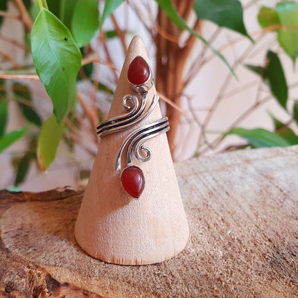 Bague Cornaline Argent / Ajustable / Spirale / Zodiaque / Ethnique / Rustique / Hippie / Tribal / Gypsy / Boho