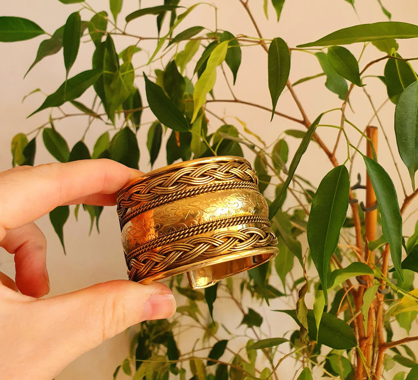 Textured Golden Cuff Bracelet / Tribal / Unisex / Celtic / Nordic / Boho / Ethnic / Rustic / Bohemian / Gypsy / Jewellery / Mens jewelery /