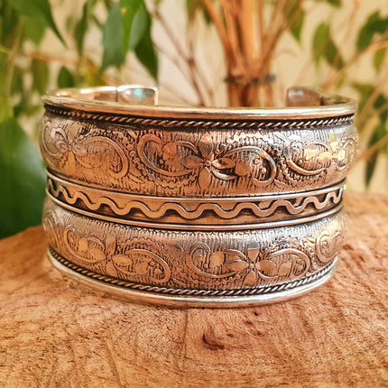 Floral Silver Cuff Bracelet / Tribal / Unisex / Celtic / Boho / Ethnic / Rustic / Bohemian / Gypsy / Cosplay / Costume