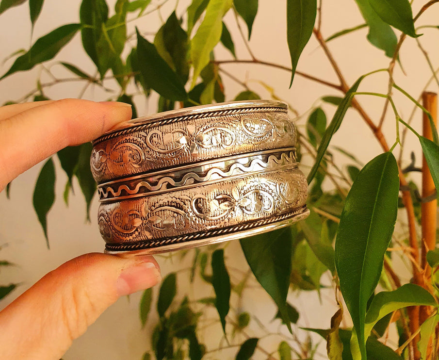 Floral Silver Cuff Bracelet / Tribal / Unisex / Celtic / Boho / Ethnic / Rustic / Bohemian / Gypsy / Cosplay / Costume