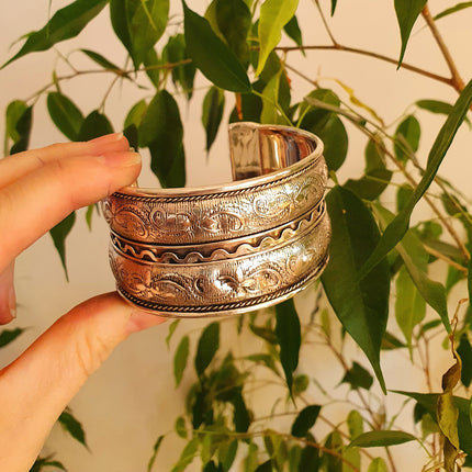 Floral Silver Cuff Bracelet / Tribal / Unisex / Celtic / Boho / Ethnic / Rustic / Bohemian / Gypsy / Cosplay / Costume