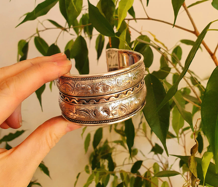 Floral Silver Cuff Bracelet / Tribal / Unisex / Celtic / Boho / Ethnic / Rustic / Bohemian / Gypsy / Cosplay / Costume