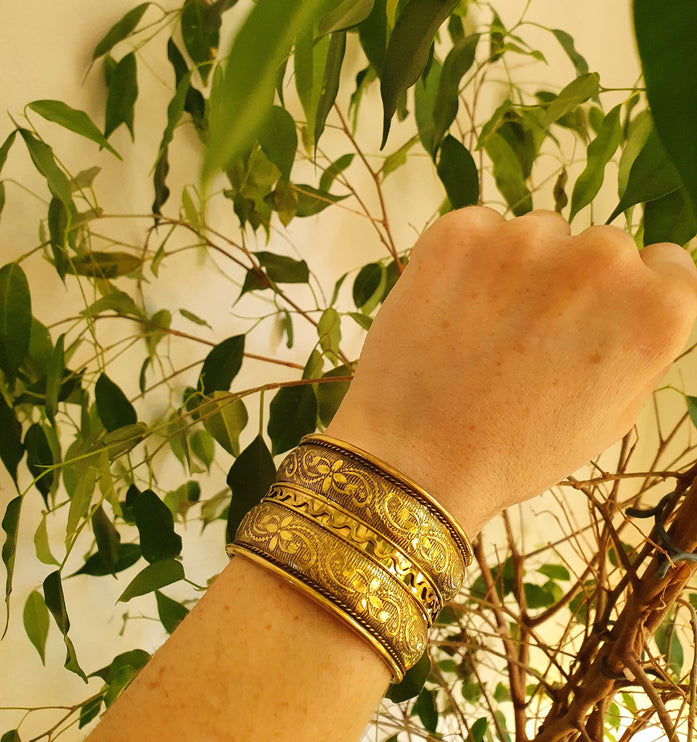 Floral Golden Cuff Bracelet / Tribal / Unisex / Celtic / Boho / Ethnic / Rustic / Bohemian / Gypsy / Cosplay / Costume