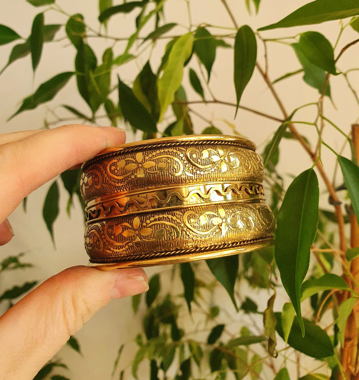 Floral Golden Cuff Bracelet / Tribal / Unisex / Celtic / Boho / Ethnic / Rustic / Bohemian / Gypsy / Cosplay / Costume