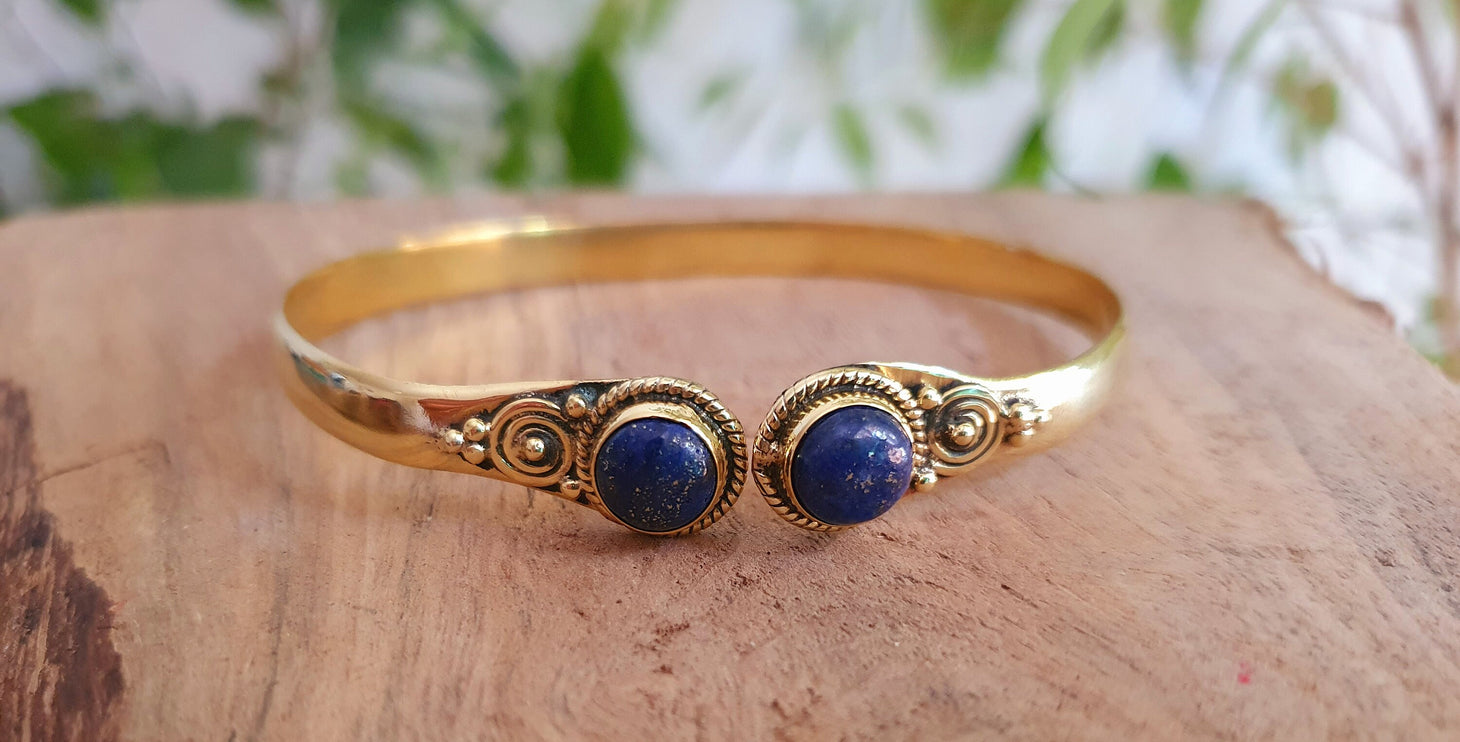 Lapis Lazuli Bracelet / Bangle / Brass / Ethnic / Rustic / Bohemian / Hippie / Gypsy / Psy / Chic / Jewellery / Body / Adjustable