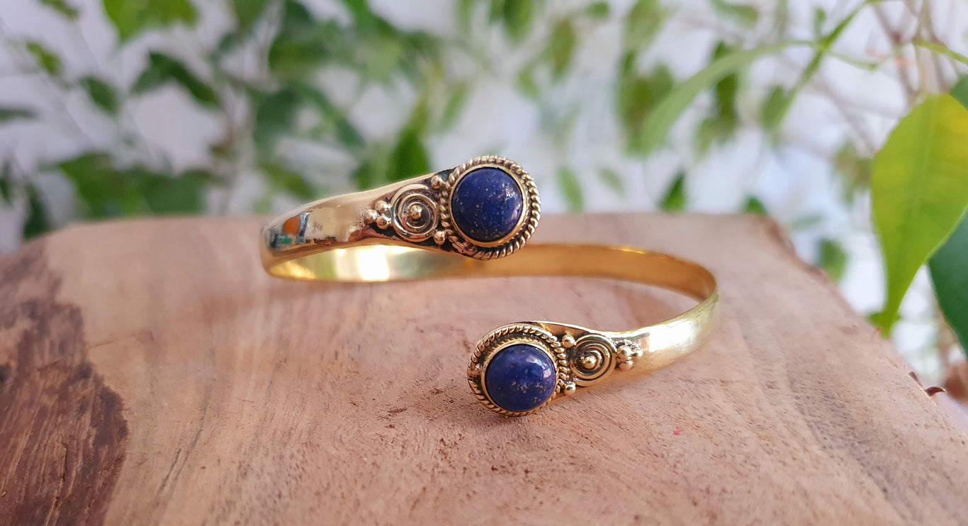 Lapis Lazuli Bracelet / Bangle / Brass / Ethnic / Rustic / Bohemian / Hippie / Gypsy / Psy / Chic / Jewellery / Body / Adjustable