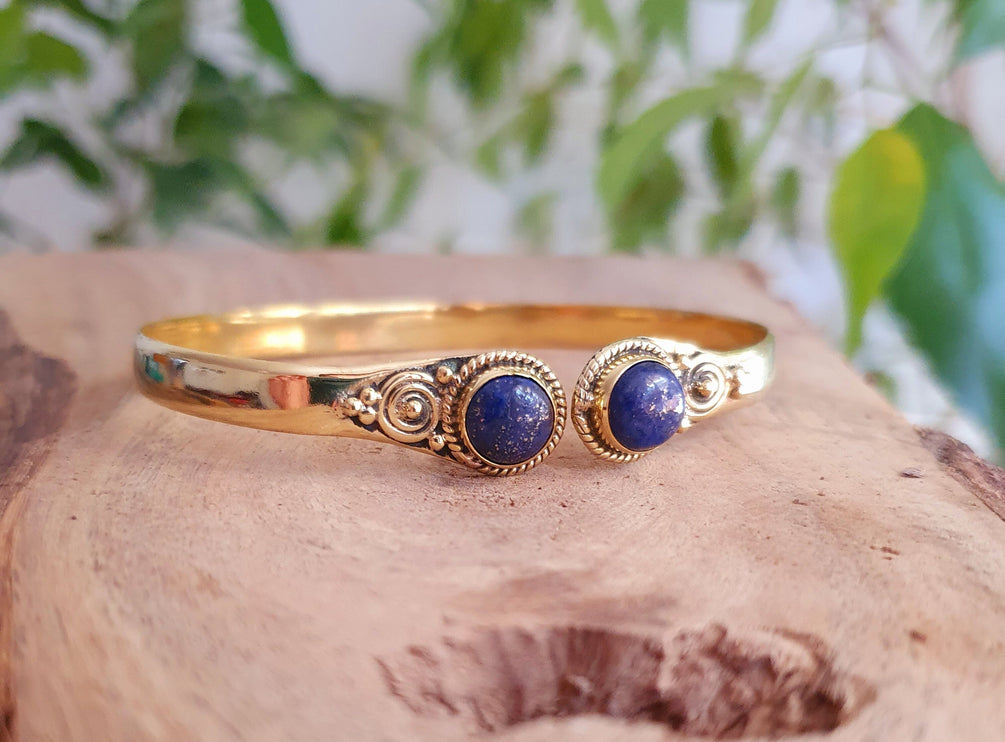 Lapis Lazuli Bracelet / Bangle / Brass / Ethnic / Rustic / Bohemian / Hippie / Gypsy / Psy / Chic / Jewellery / Body / Adjustable