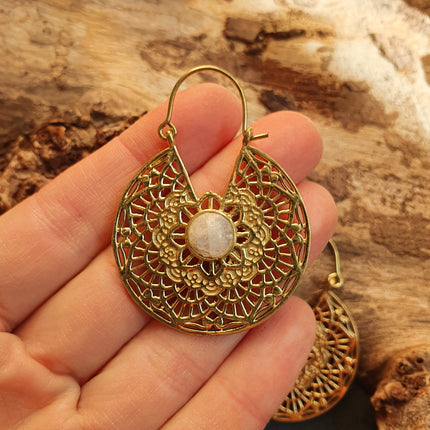 Golden Ethnic Moonstone Earrings Ethnic, rustic, yoga, hippie, gypsy, pretty, psy, boho, bohemian, festival