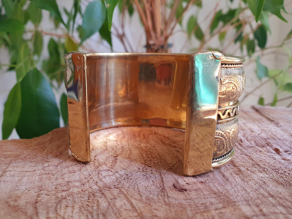 Floral Golden Cuff Bracelet / Tribal / Unisex / Celtic / Boho / Ethnic / Rustic / Bohemian / Gypsy / Cosplay / Costume