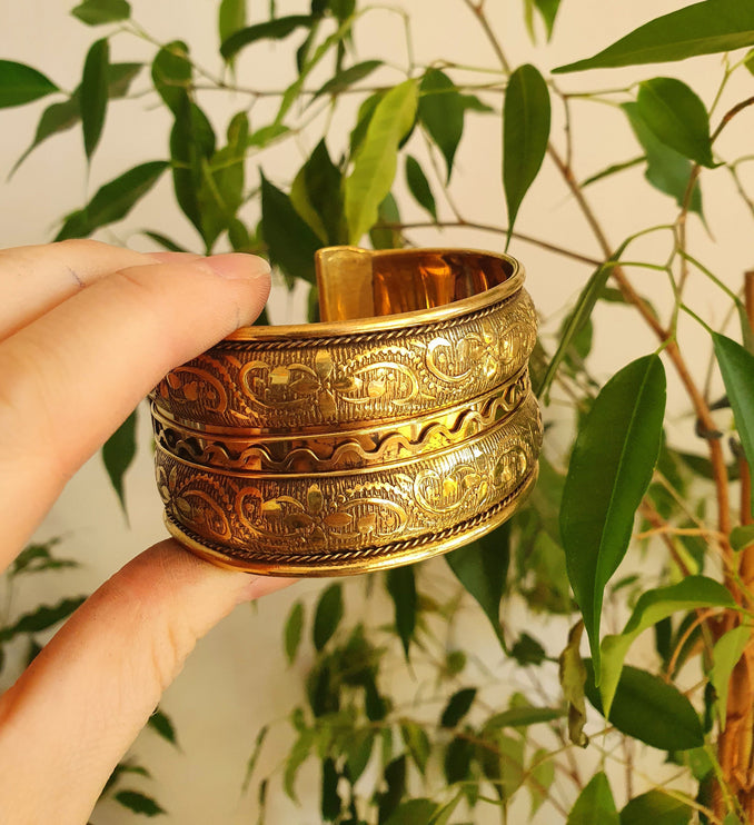 Floral Golden Cuff Bracelet / Tribal / Unisex / Celtic / Boho / Ethnic / Rustic / Bohemian / Gypsy / Cosplay / Costume